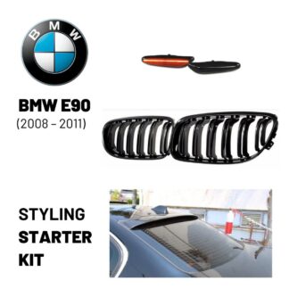 BMW E90 Tuning Starter Kit - Munuaiset, led-sivuvilkut, takaikkunan spoileri