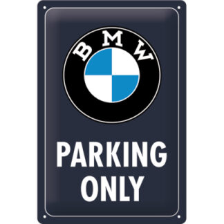 BMW Parking Only Classic Blue metallikyltti 20 × 30 cm